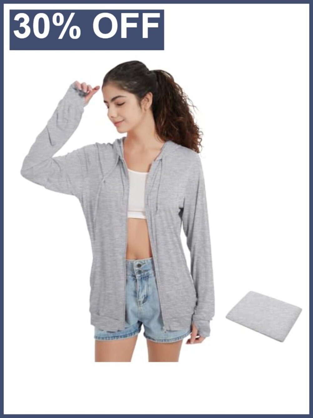 Lightweight Thin Zip Up Hoodie Summer Jacket Thumb Hole Womens